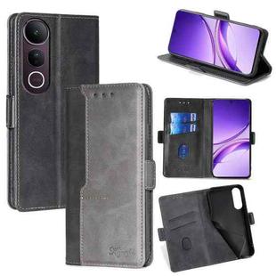 For vivo V50 Lite 5G Contrast Color Side Buckle Leather Phone Case(Black + Grey)