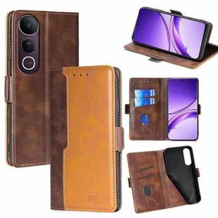 For vivo V50 Lite 5G Contrast Color Side Buckle Leather Phone Case(Dark Brown + Gold)