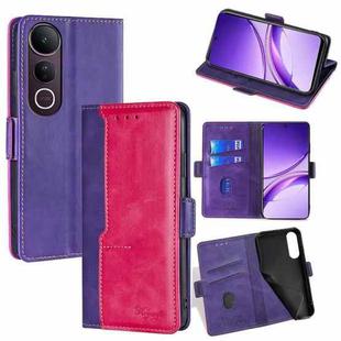 For vivo V50 Lite 5G Contrast Color Side Buckle Leather Phone Case(Purple + Rose Red)