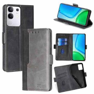 For vivo Y29 4G Global Contrast Color Side Buckle Leather Phone Case(Black + Grey)