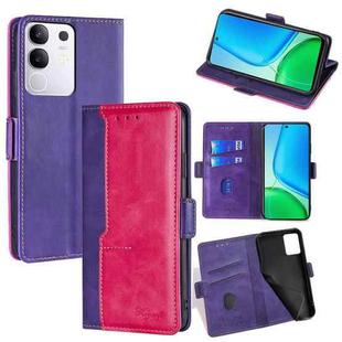 For vivo Y29 4G Global Contrast Color Side Buckle Leather Phone Case(Purple + Rose Red)