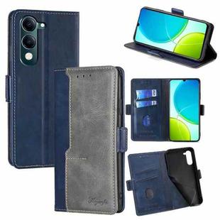 For vivo Y29s 5G / Y04 4G Contrast Color Side Buckle Leather Phone Case(Blue + Grey)