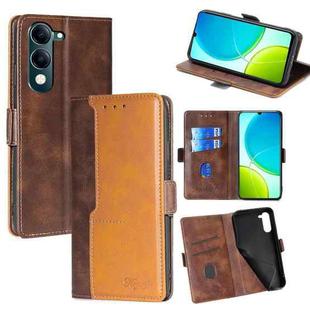 For vivo Y29s 5G / Y04 4G Contrast Color Side Buckle Leather Phone Case(Dark Brown + Gold)