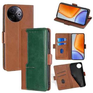 For vivo Y39 5G Global Contrast Color Side Buckle Leather Phone Case(Light Brown + Green)