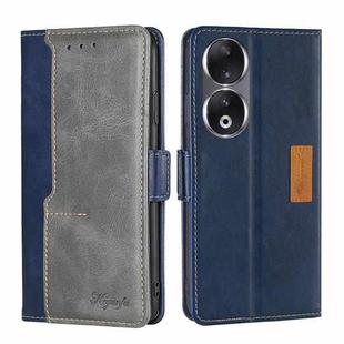 For Honor 90 5G Contrast Color Side Buckle Leather Phone Case(Blue + Grey)