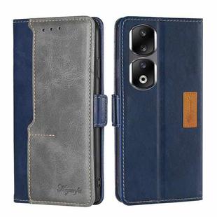 For Honor 90 Pro 5G Contrast Color Side Buckle Leather Phone Case(Blue + Grey)