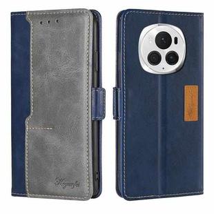 For Honor Magic6 Pro Contrast Color Side Buckle Leather Phone Case(Blue + Grey)
