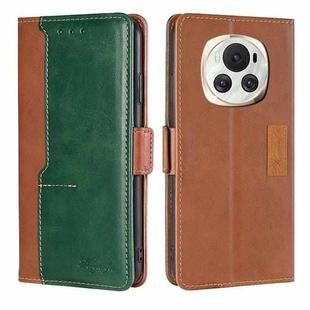 For Honor Magic6 Contrast Color Side Buckle Leather Phone Case(Light Brown + Green)