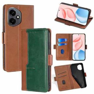 For Honor 400 Global 156.5mm Contrast Color Side Buckle Leather Phone Case(Light Brown + Green)