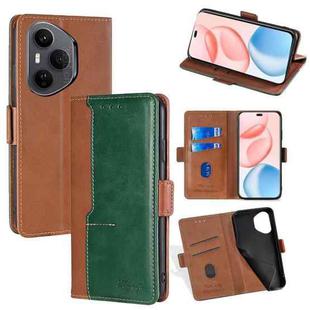 For Honor 400 Pro Global 160.8mm Contrast Color Side Buckle Leather Phone Case(Light Brown + Green)