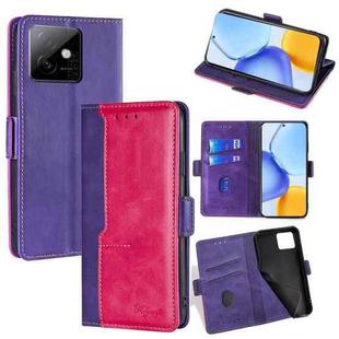 For Honor X60 GT 5G Contrast Color Side Buckle Leather Phone Case(Purple + Rose Red)