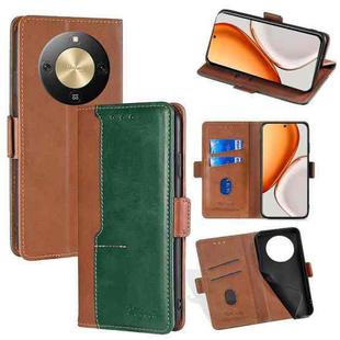 For Honor X70 5G Contrast Color Side Buckle Leather Phone Case(Light Brown + Green)