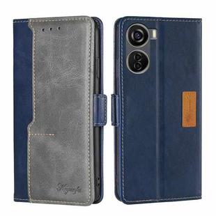 For ZTE Axon 40 Lite Contrast Color Side Buckle Leather Phone Case(Blue + Grey)