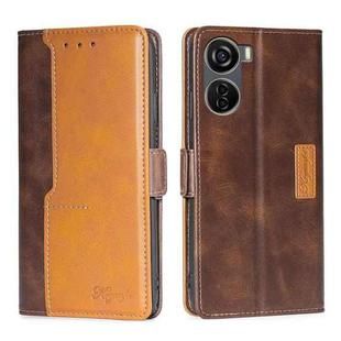 For ZTE Axon 40 Lite Contrast Color Side Buckle Leather Phone Case(Dark Brown + Gold)