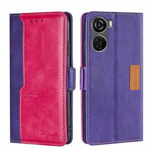 For ZTE Axon 40 Lite Contrast Color Side Buckle Leather Phone Case(Purple + Rose Red)