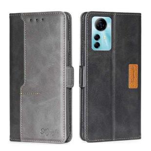 For ZTE Blabe V41 Smart 4G Contrast Color Side Buckle Leather Phone Case(Black + Grey)