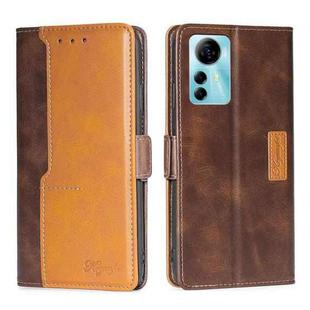 For ZTE Blabe V41 Smart 4G Contrast Color Side Buckle Leather Phone Case(Dark Brown + Gold)