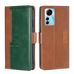 For ZTE Blabe V41 Smart 4G Contrast Color Side Buckle Leather Phone Case(Light Brown + Green)