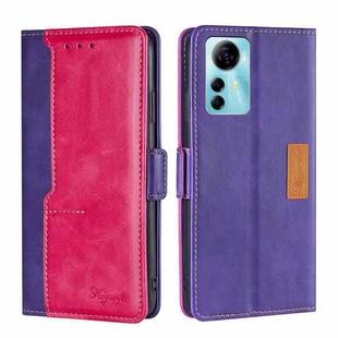 For ZTE Blabe V41 Smart 4G Contrast Color Side Buckle Leather Phone Case(Purple + Rose Red)