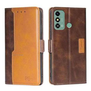 For ZTE Blade A53 4G Contrast Color Side Buckle Leather Phone Case(Dark Brown + Gold)