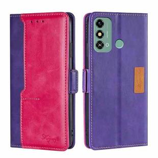 For ZTE Blade A53 4G Contrast Color Side Buckle Leather Phone Case(Purple + Rose Red)