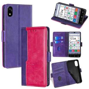 For ZTE Kantan Sumaho 4 A402ZT Contrast Color Side Buckle Leather Phone Case(Purple + Rose Red)