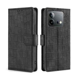 For vivo iQOO Neo 8 / 8 Pro 5G Skin Feel Crocodile Magnetic Clasp Leather Phone Case(Black)