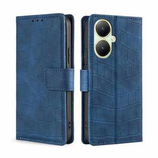 For vivo Y35+ 5G Skin Feel Crocodile Magnetic Clasp Leather Phone Case(Blue)