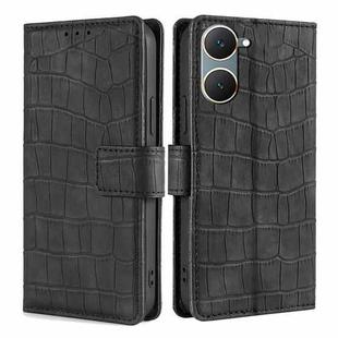 For vivo Y03 4G Skin Feel Crocodile Magnetic Clasp Leather Phone Case(Black)