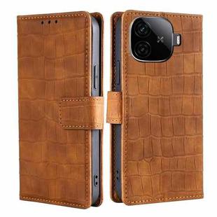 For vivo iQOO Z9 Turbo Skin Feel Crocodile Magnetic Clasp Leather Phone Case(Brown)