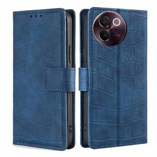 For vivo V30e 5G Global Skin Feel Crocodile Magnetic Clasp Leather Phone Case(Blue)