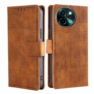 For vivo Y38 5G / T3x Global Skin Feel Crocodile Magnetic Clasp Leather Phone Case(Brown)