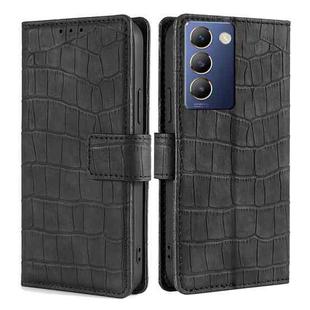 For vivo Y100 5G IDN Skin Feel Crocodile Magnetic Clasp Leather Phone Case(Black)