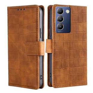 For vivo Y100 5G IDN Skin Feel Crocodile Magnetic Clasp Leather Phone Case(Brown)