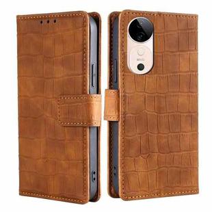 For vivo S19 Skin Feel Crocodile Magnetic Clasp Leather Phone Case(Brown)