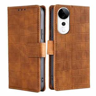 For vivo S19 Pro Skin Feel Crocodile Magnetic Clasp Leather Phone Case(Brown)