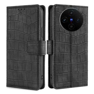 For vivo X100s Skin Feel Crocodile Magnetic Clasp Leather Phone Case(Black)