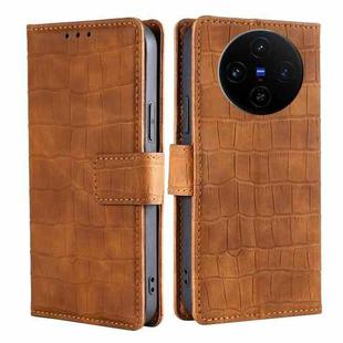 For vivo X100s Skin Feel Crocodile Magnetic Clasp Leather Phone Case(Brown)