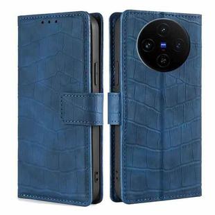 For vivo X100s Skin Feel Crocodile Magnetic Clasp Leather Phone Case(Blue)