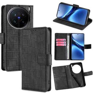 For vivo X200 Pro 5G Skin Feel Crocodile Magnetic Clasp Leather Phone Case(Black)