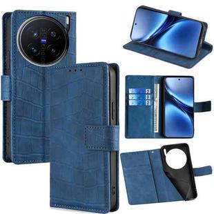 For vivo X200 Pro 5G Skin Feel Crocodile Magnetic Clasp Leather Phone Case(Blue)