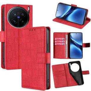 For vivo X200 Pro 5G Skin Feel Crocodile Magnetic Clasp Leather Phone Case(Red)