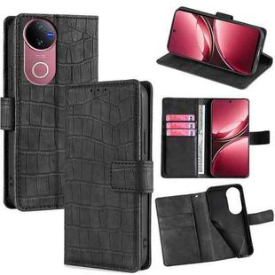 For vivo V50 5G Skin Feel Crocodile Magnetic Clasp Leather Phone Case(Black)