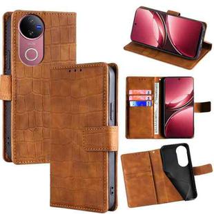 For vivo V50 5G Skin Feel Crocodile Magnetic Clasp Leather Phone Case(Brown)