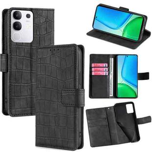 For vivo Y29 4G Global Skin Feel Crocodile Magnetic Clasp Leather Phone Case(Black)