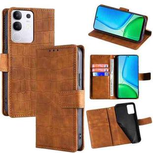 For vivo Y29 4G Global Skin Feel Crocodile Magnetic Clasp Leather Phone Case(Brown)