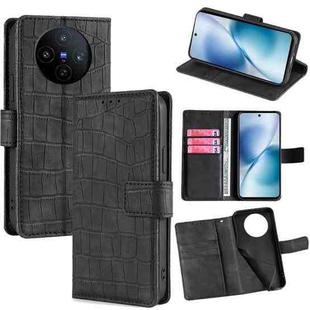 For vivo X200s 5G Skin Feel Crocodile Magnetic Clasp Leather Phone Case(Black)