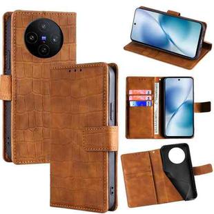 For vivo X200s 5G Skin Feel Crocodile Magnetic Clasp Leather Phone Case(Brown)