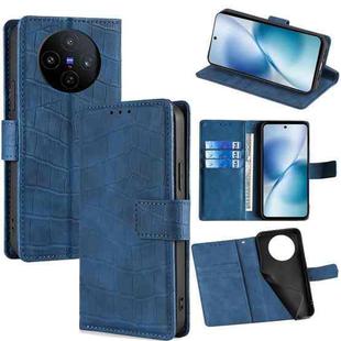 For vivo X200s 5G Skin Feel Crocodile Magnetic Clasp Leather Phone Case(Blue)