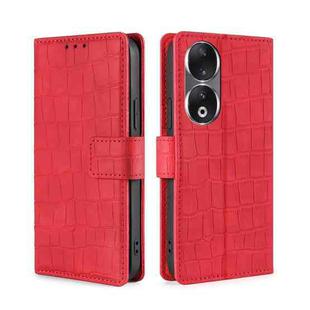 For Honor 90 5G Skin Feel Crocodile Magnetic Clasp Leather Phone Case(Red)